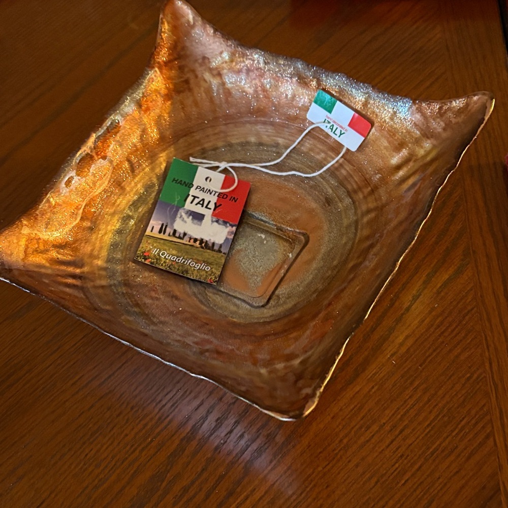 NWT Hand-Painted Italian Square Glass Dish by Il Quadrifoglio